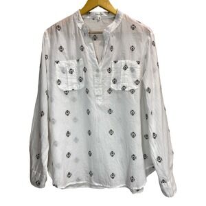 Eden & Olivia 100% Cotton Southwestern Blouse Size L White Boho Western Top